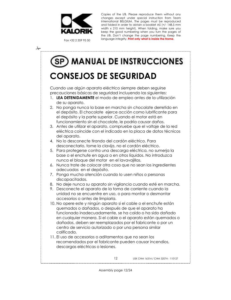 Consejos de seguridad | Kalorik CHM 32074 User Manual | Page 12 / 24