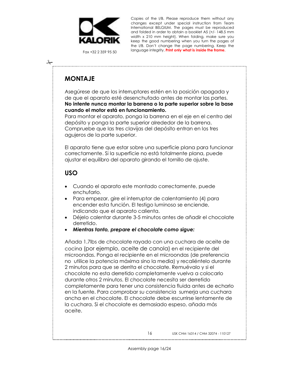 Montaje | Kalorik CHM 32074 User Manual | Page 16 / 24