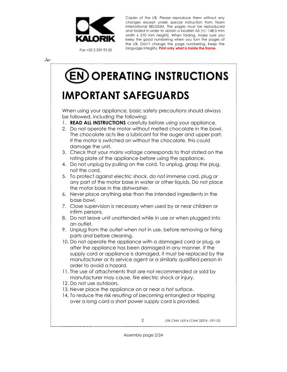 Important safeguards | Kalorik CHM 32074 User Manual | Page 2 / 24