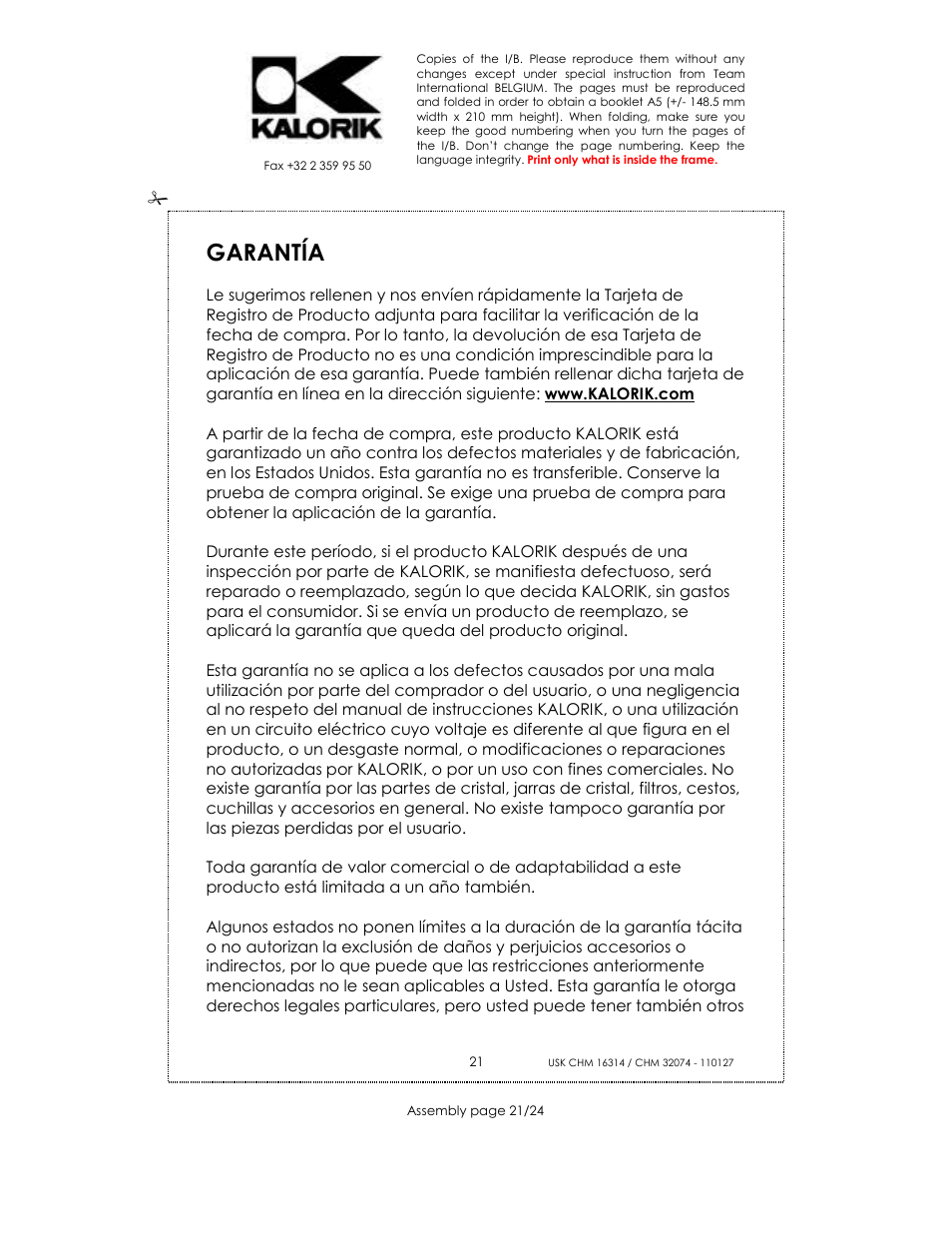Garantía | Kalorik CHM 32074 User Manual | Page 21 / 24