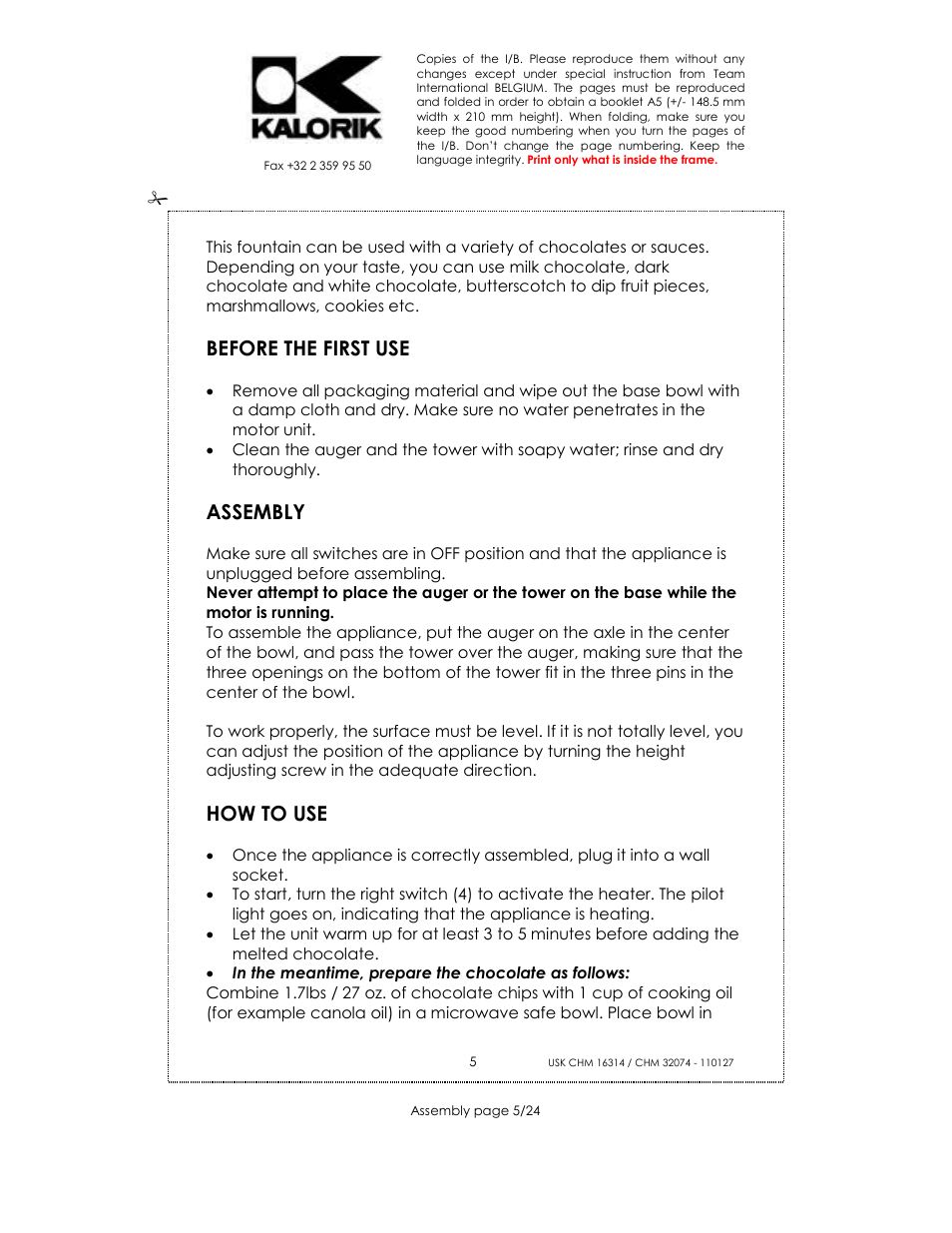 Before the first use, Assembly, How to use | Kalorik CHM 32074 User Manual | Page 5 / 24