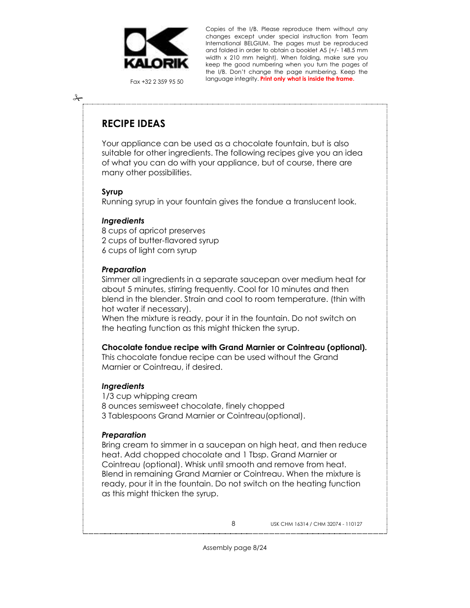 Recipe ideas | Kalorik CHM 32074 User Manual | Page 8 / 24