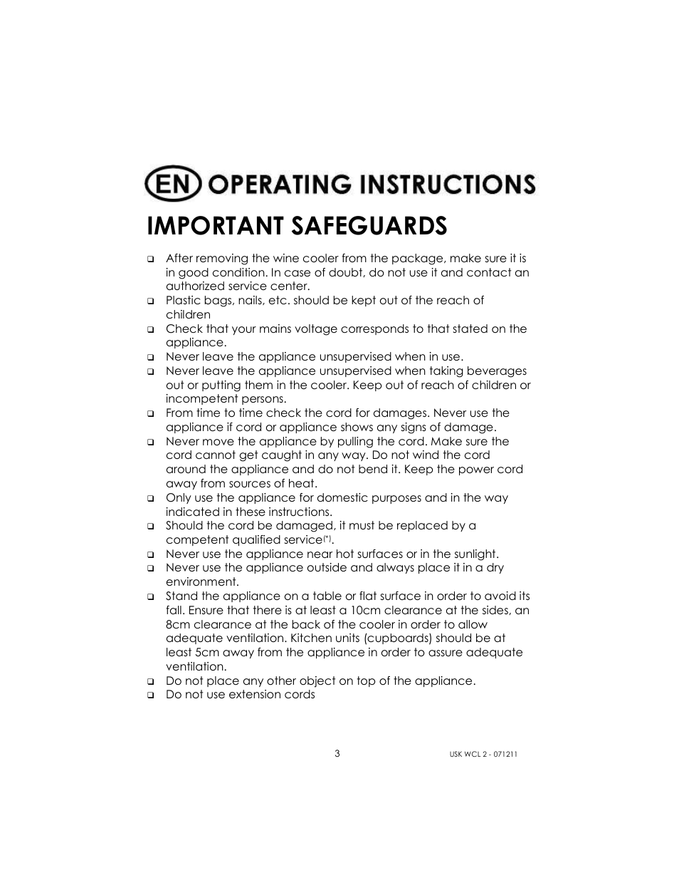 Important safeguards | Kalorik USK WCL 2 User Manual | Page 3 / 6
