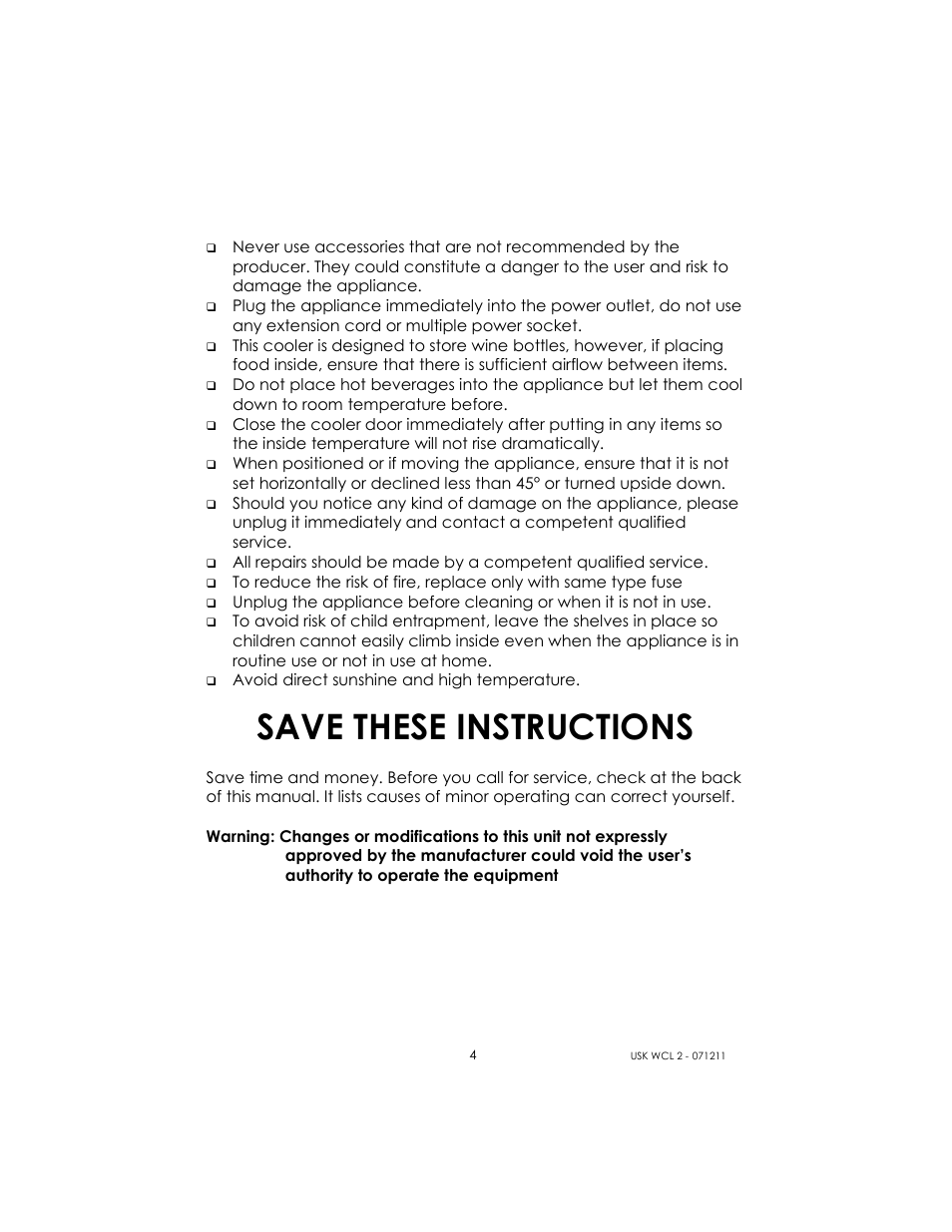 Save these instructions | Kalorik USK WCL 2 User Manual | Page 4 / 6