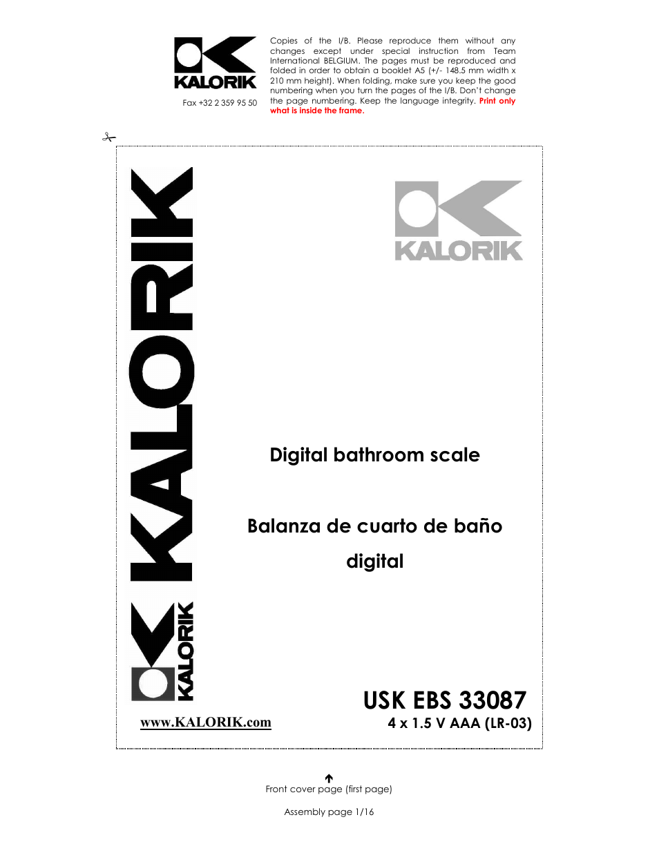 Kalorik USK EBS 33087 User Manual | 16 pages