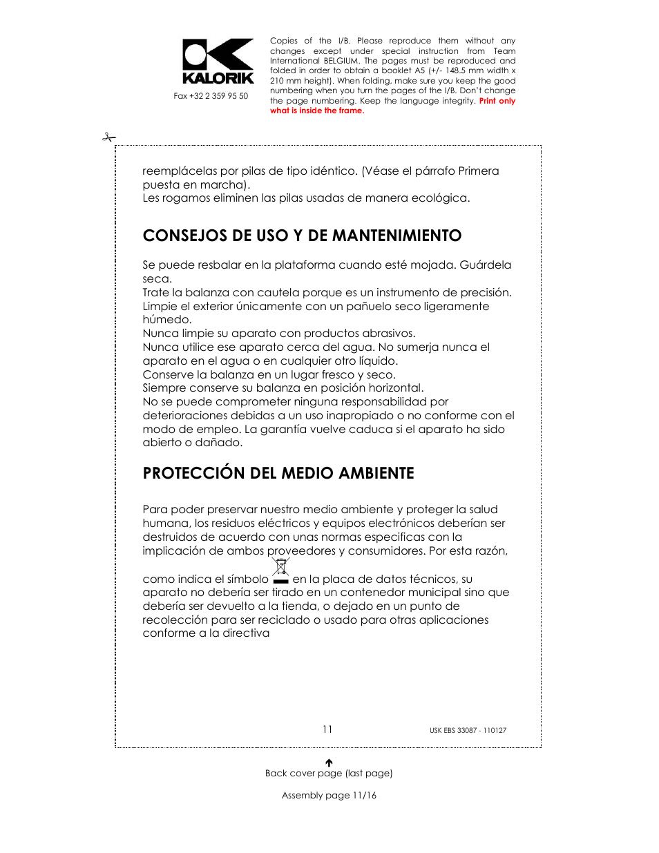 Consejos de uso y de mantenimiento, Protección del medio ambiente | Kalorik USK EBS 33087 User Manual | Page 11 / 16
