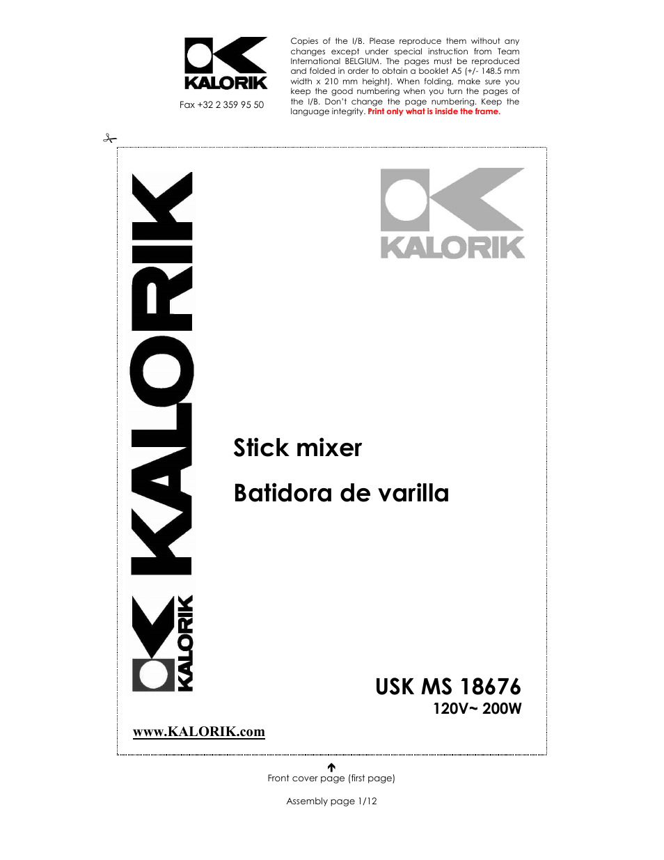 Kalorik USK MS 18676 User Manual | 12 pages