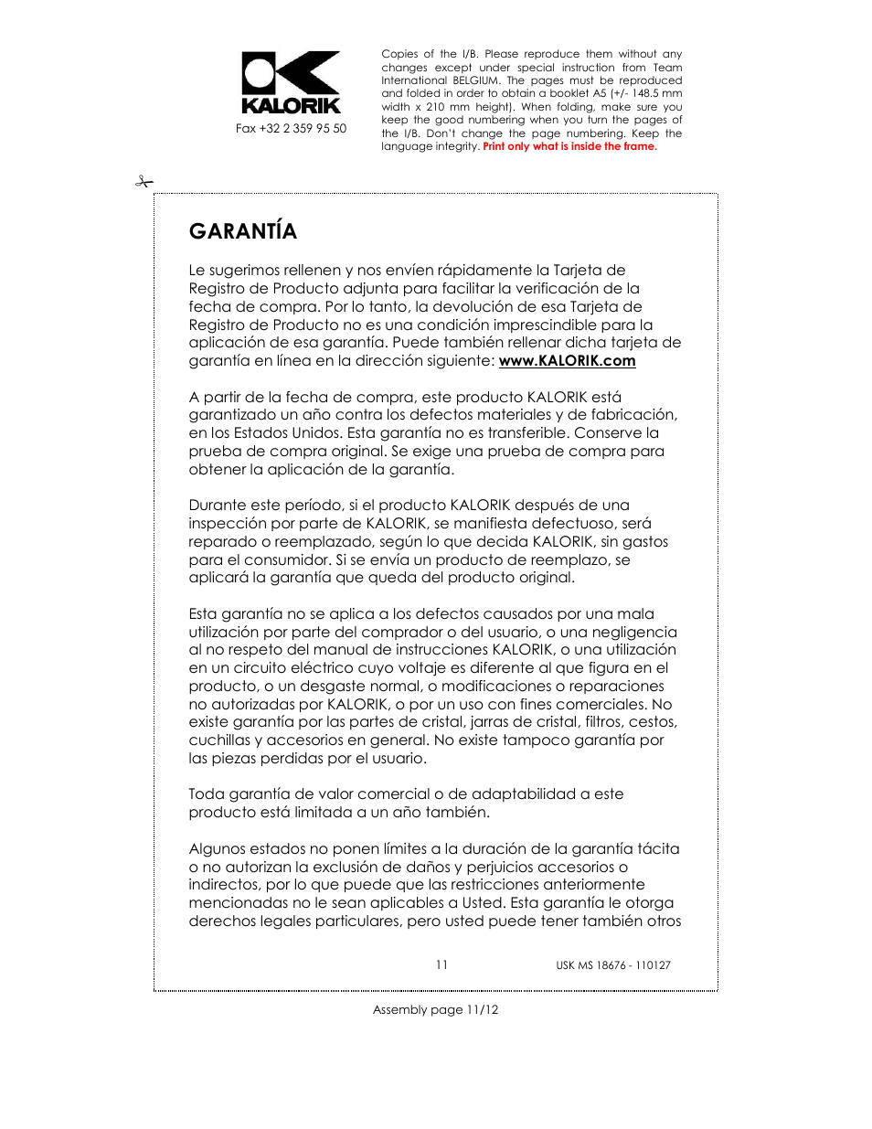 Garantía | Kalorik USK MS 18676 User Manual | Page 11 / 12