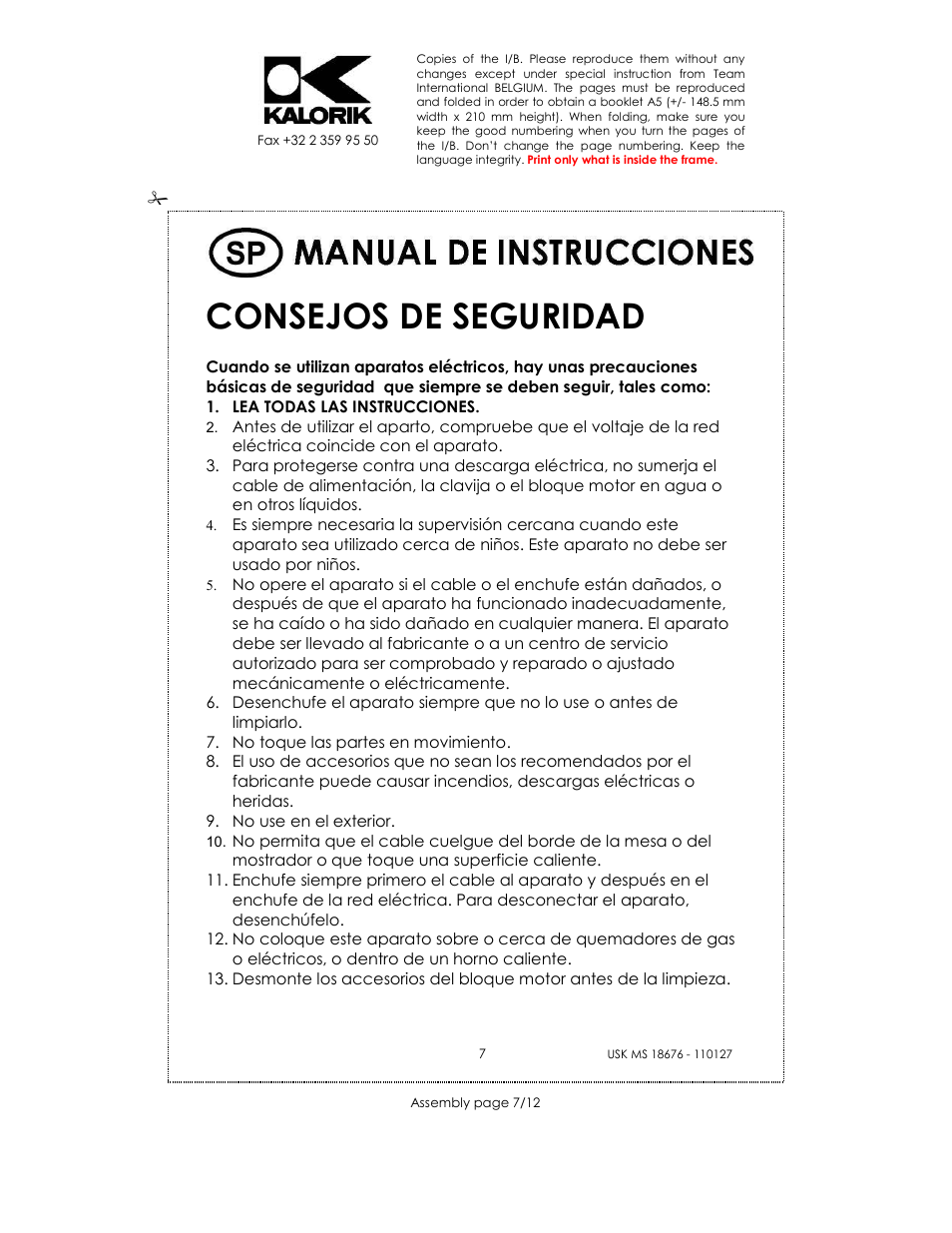 Consejos de seguridad | Kalorik USK MS 18676 User Manual | Page 7 / 12