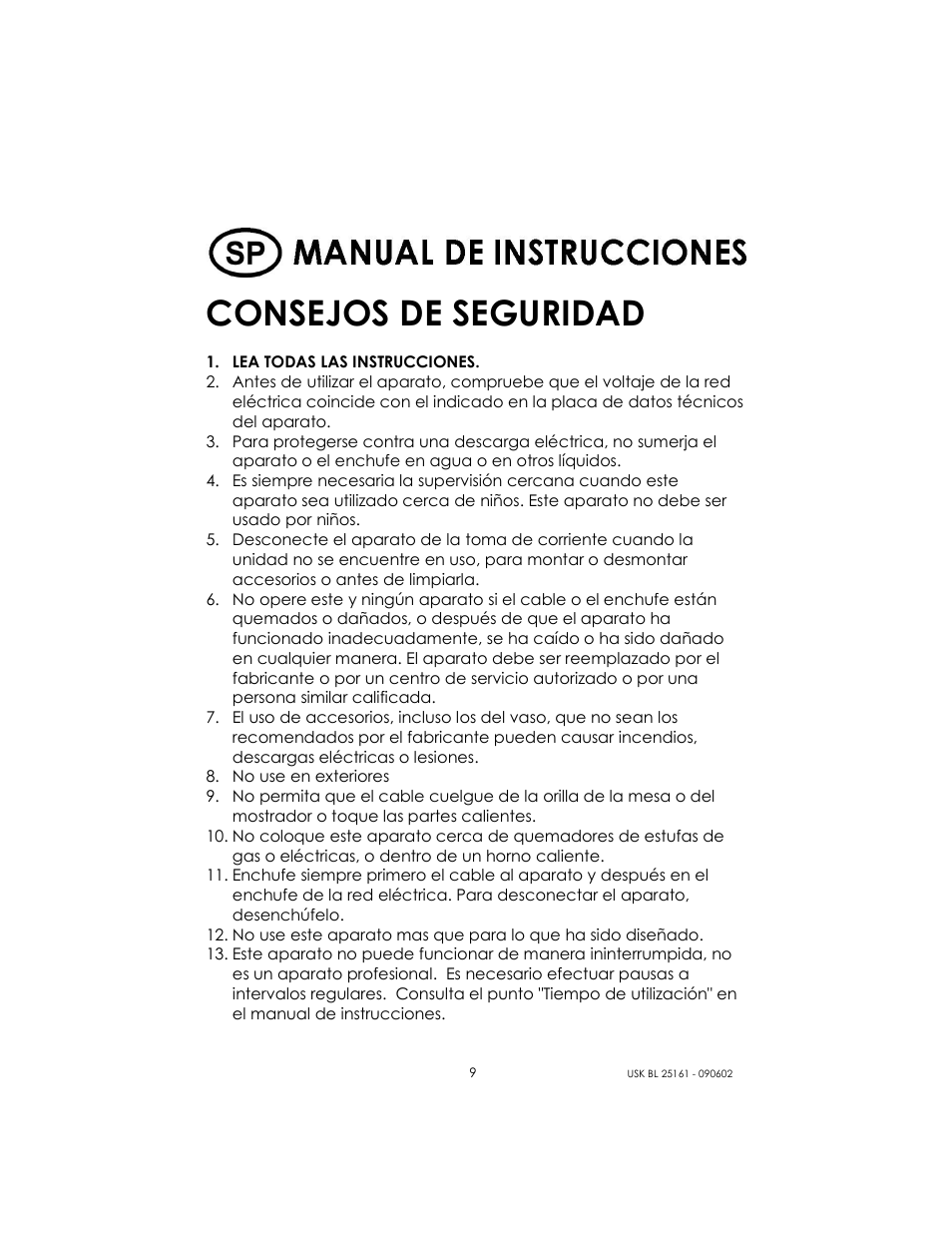 Consejos de seguridad | Kalorik USK BL 25161 User Manual | Page 9 / 24