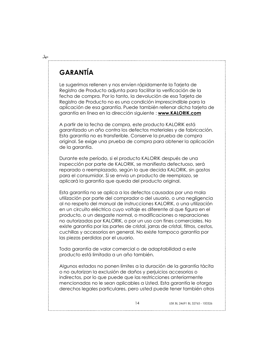 Garantía | Kalorik USK BL 24691 User Manual | Page 14 / 24