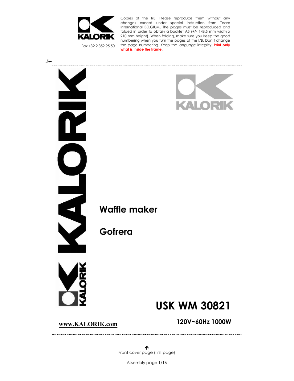 Kalorik USK WM 30821 User Manual | 16 pages