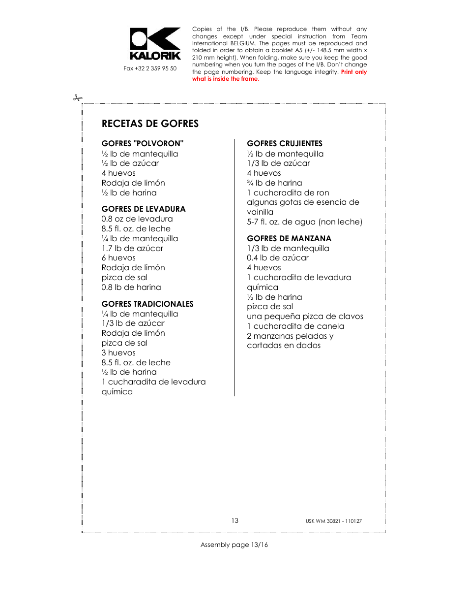 Recetas de gofres | Kalorik USK WM 30821 User Manual | Page 13 / 16