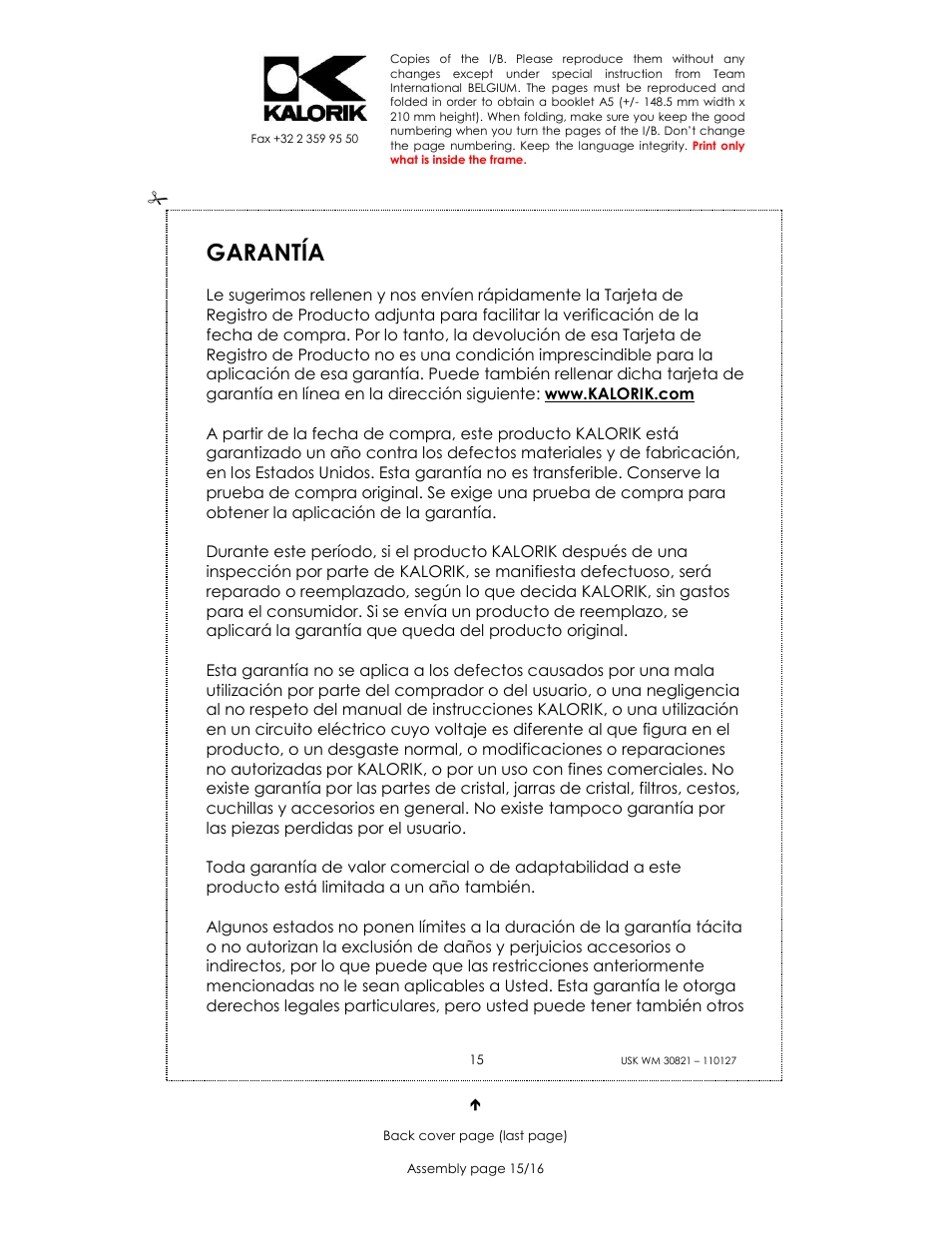 Garantía | Kalorik USK WM 30821 User Manual | Page 15 / 16