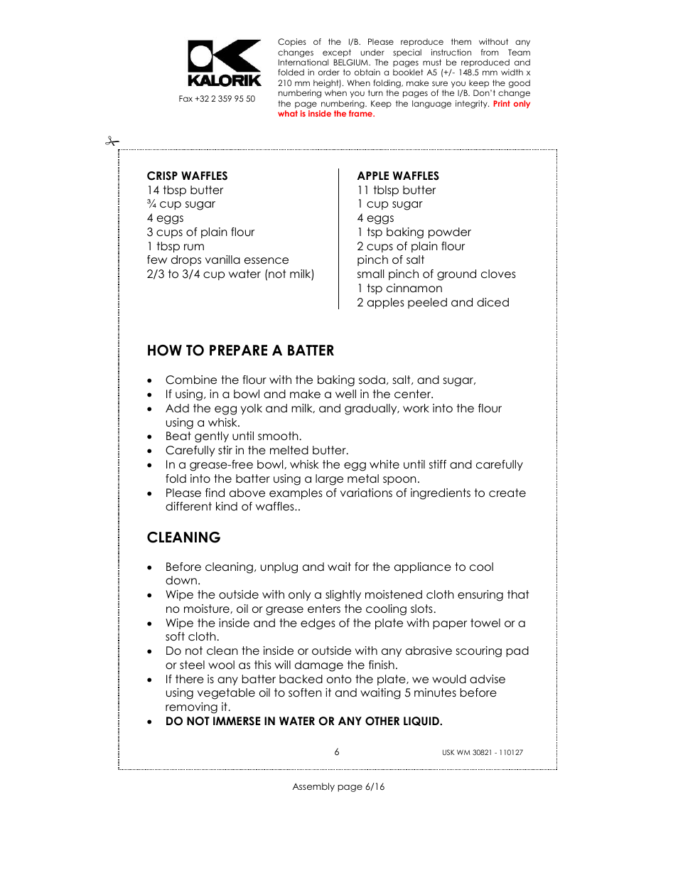 How to prepare a batter, Cleaning | Kalorik USK WM 30821 User Manual | Page 6 / 16
