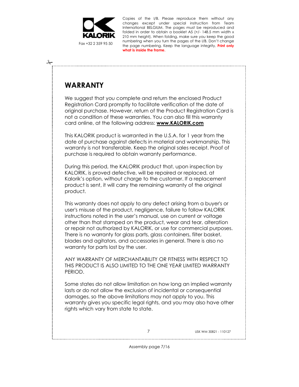 Warranty | Kalorik USK WM 30821 User Manual | Page 7 / 16