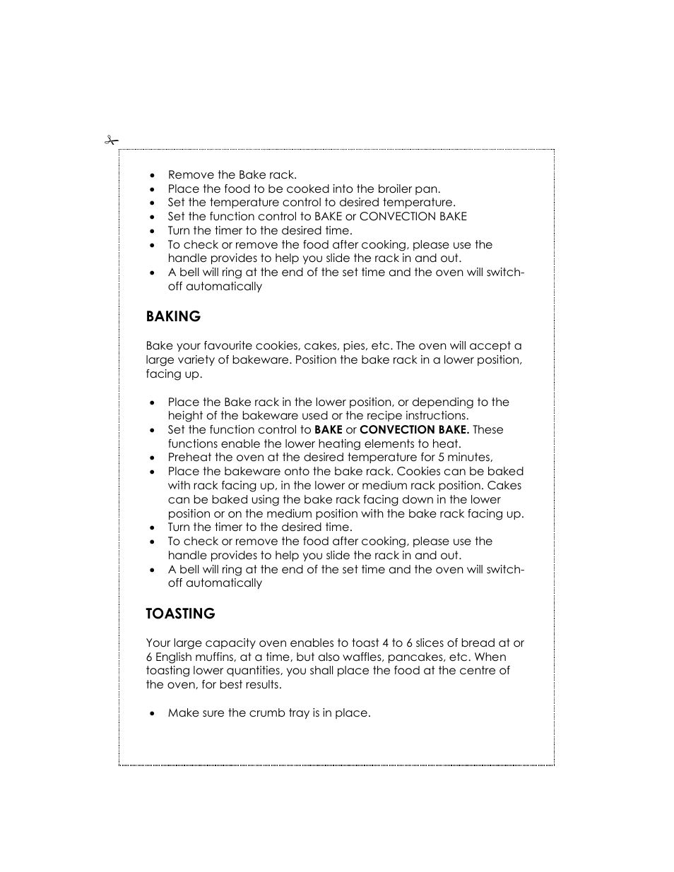 Baking, Toasting | Kalorik USK OV 32091 User Manual | Page 7 / 12