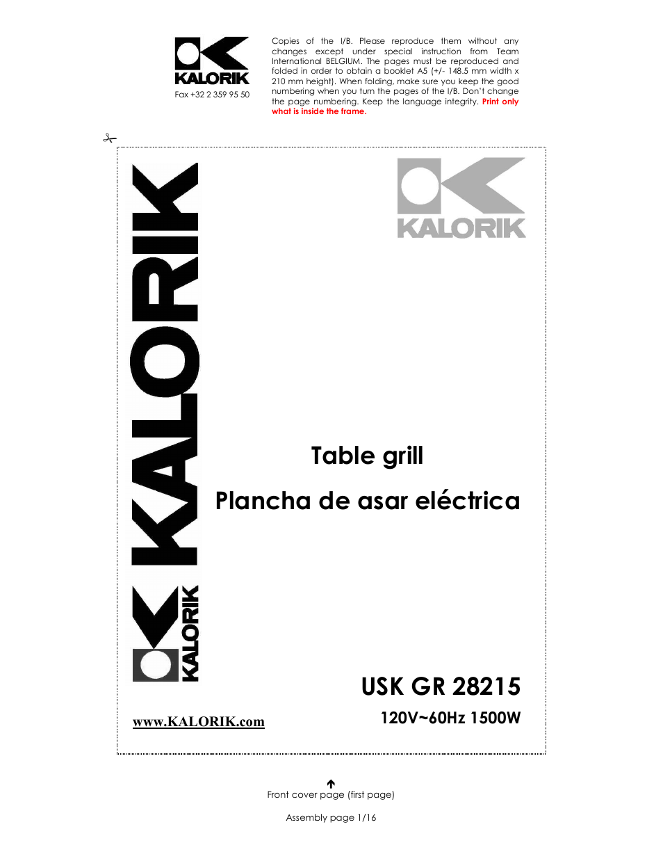 Kalorik USK GR 28215 User Manual | 16 pages