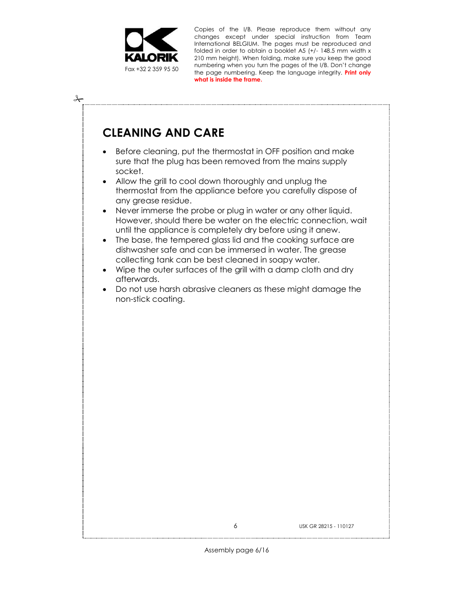 Cleaning and care | Kalorik USK GR 28215 User Manual | Page 6 / 16