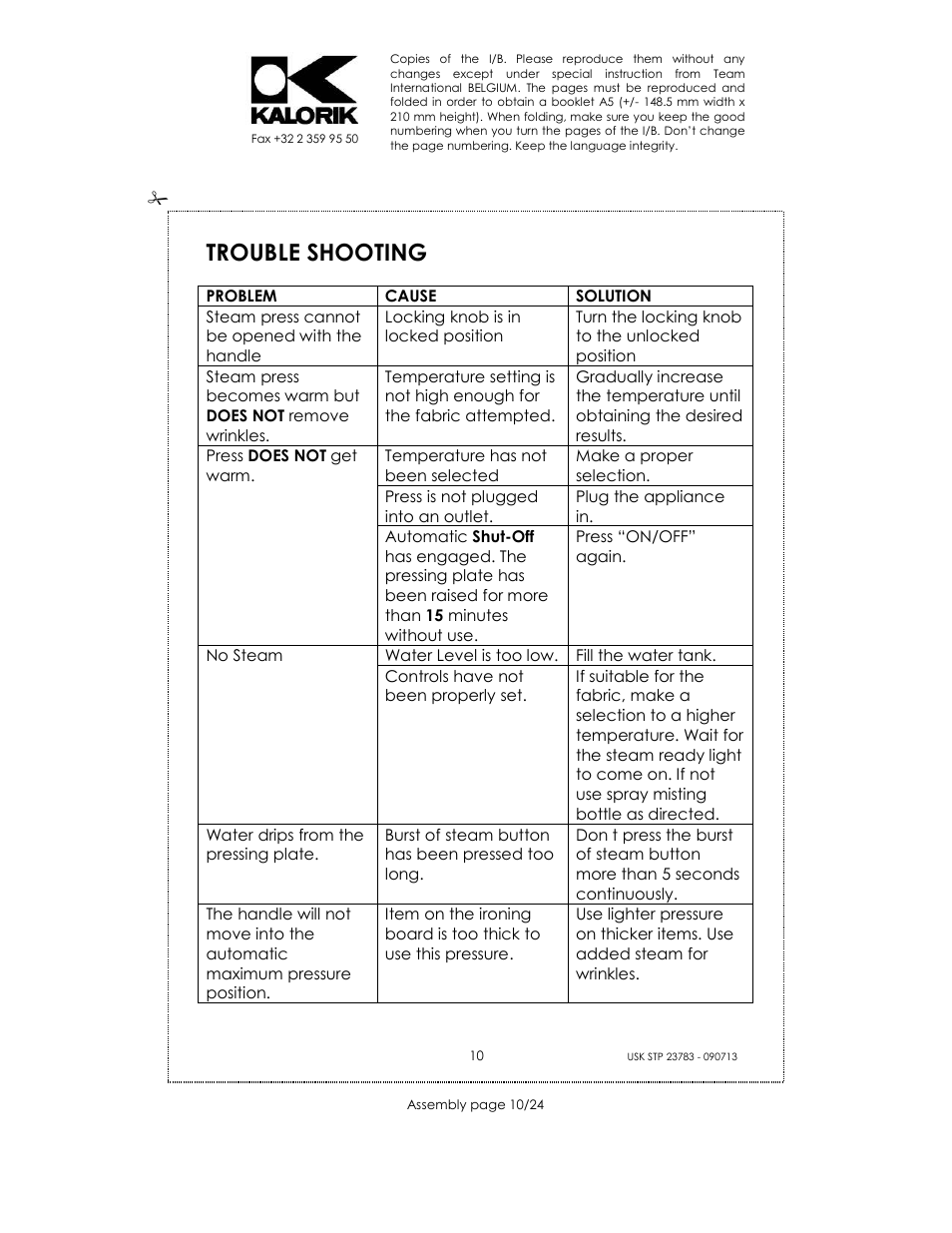 Trouble shooting | Kalorik USK STP 23783 User Manual | Page 10 / 24