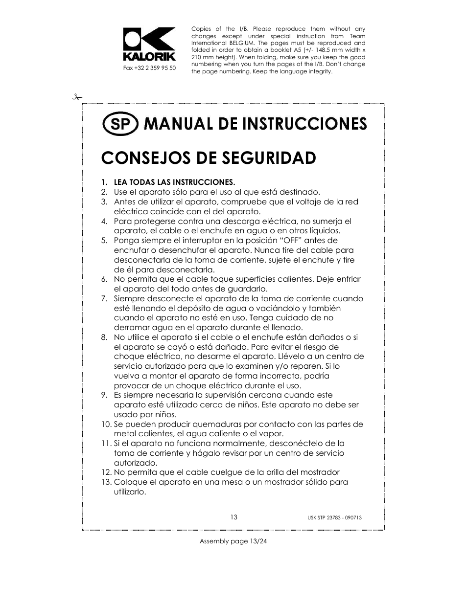 Consejos de seguridad | Kalorik USK STP 23783 User Manual | Page 13 / 24