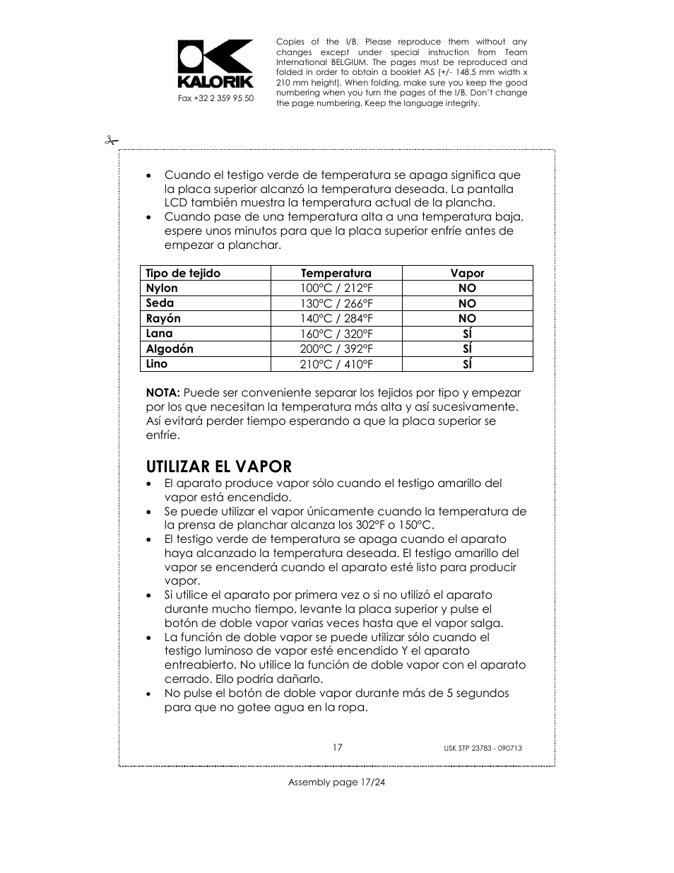 Utilizar el vapor | Kalorik USK STP 23783 User Manual | Page 17 / 24