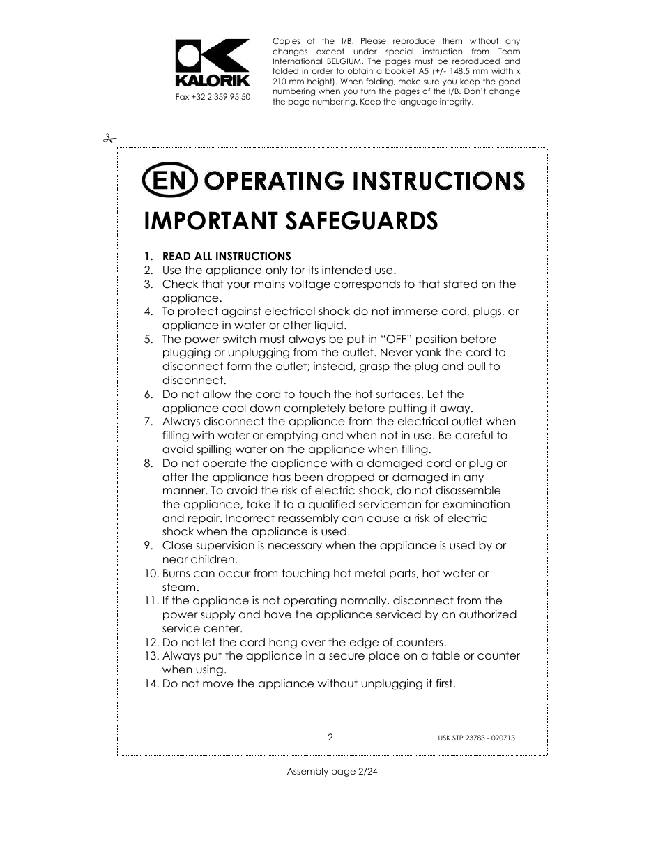 Important safeguards | Kalorik USK STP 23783 User Manual | Page 2 / 24