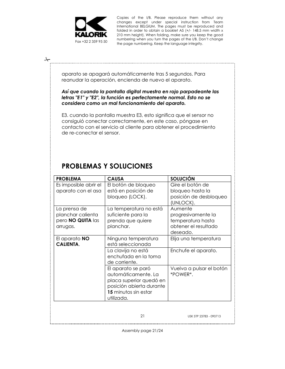 Problemas y soluciones | Kalorik USK STP 23783 User Manual | Page 21 / 24