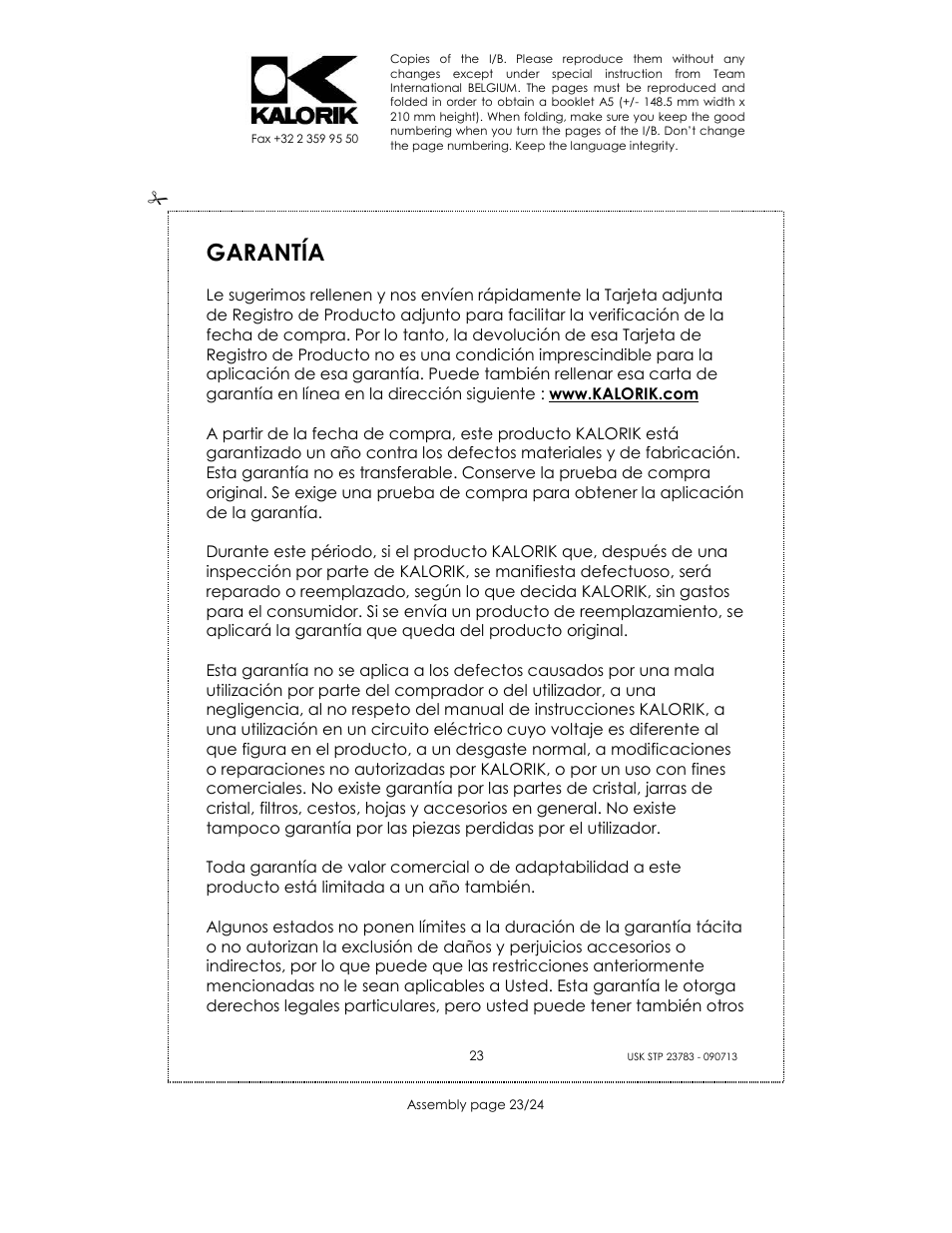Garantía | Kalorik USK STP 23783 User Manual | Page 23 / 24