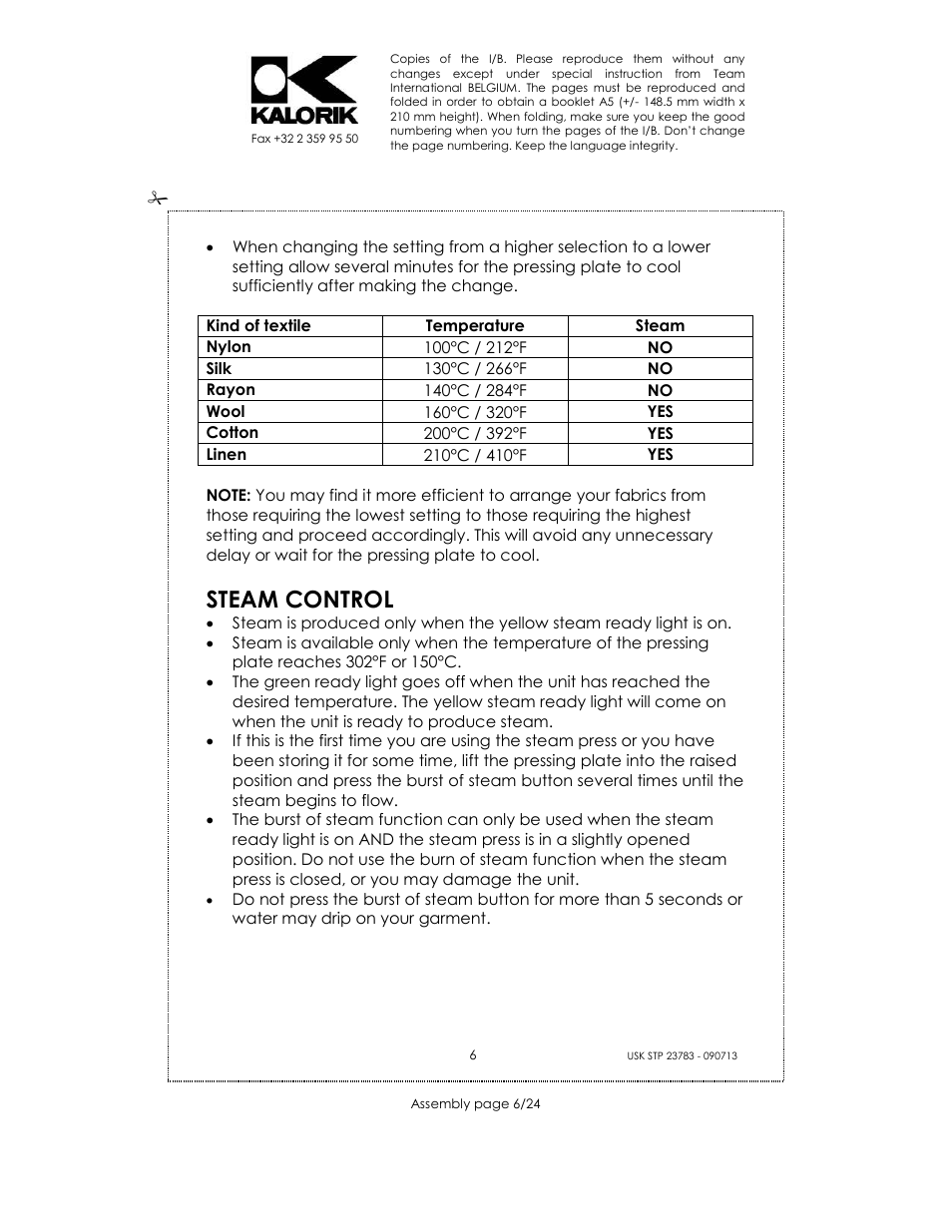 Steam control | Kalorik USK STP 23783 User Manual | Page 6 / 24