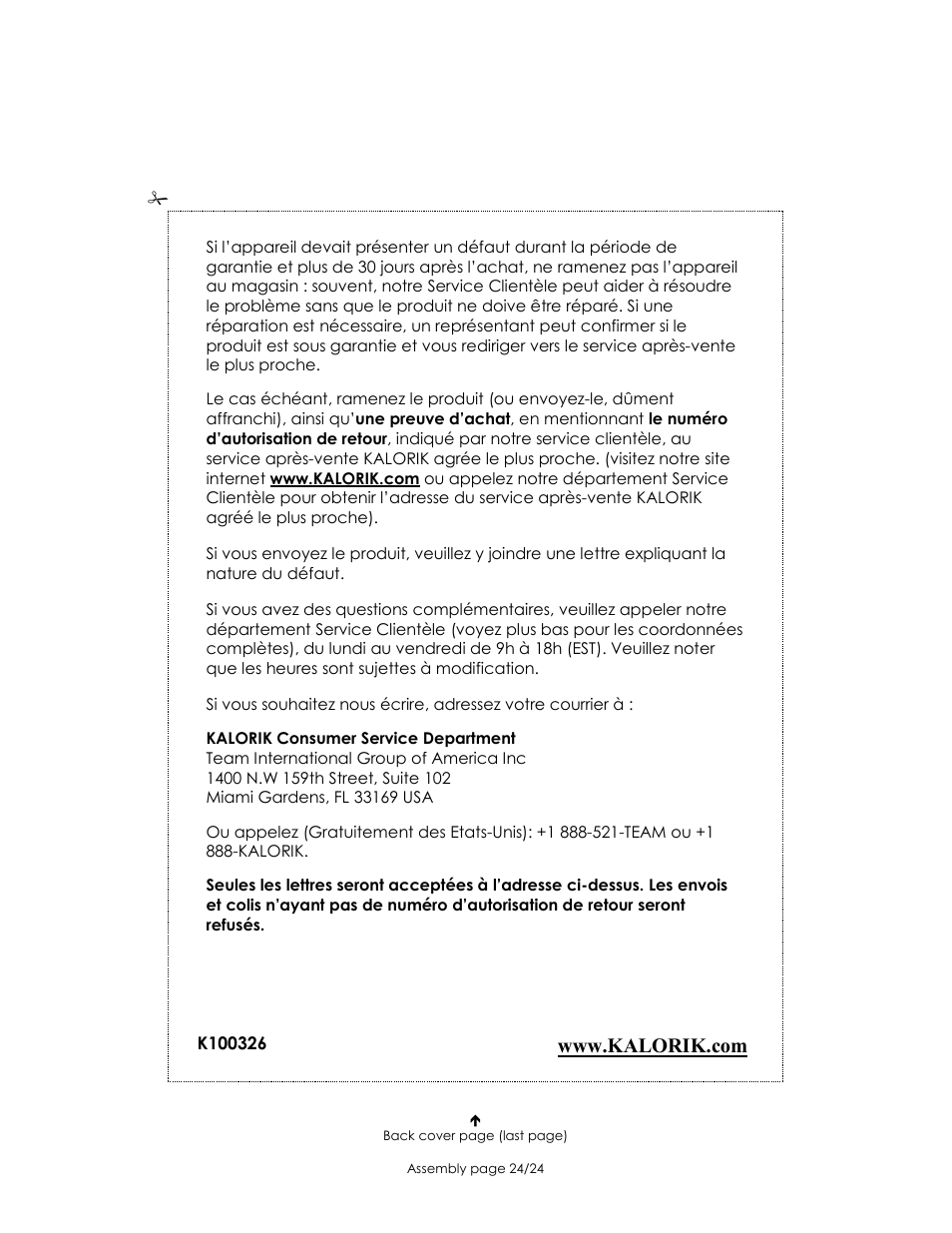 Kalorik 33005 User Manual | Page 24 / 24