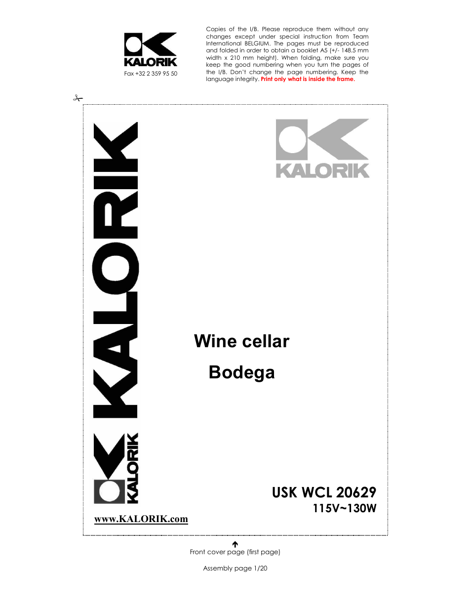 Kalorik USK WCL 20629 User Manual | 20 pages