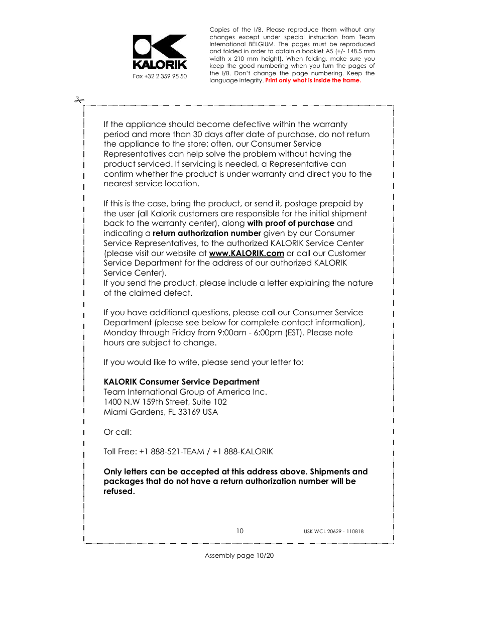 Kalorik USK WCL 20629 User Manual | Page 10 / 20