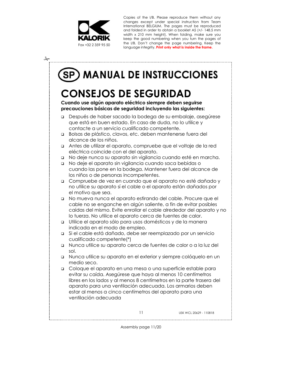 Consejos de seguridad | Kalorik USK WCL 20629 User Manual | Page 11 / 20