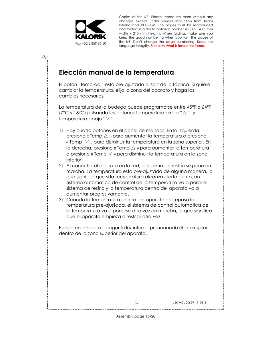 Elección manual de la temperatura | Kalorik USK WCL 20629 User Manual | Page 15 / 20