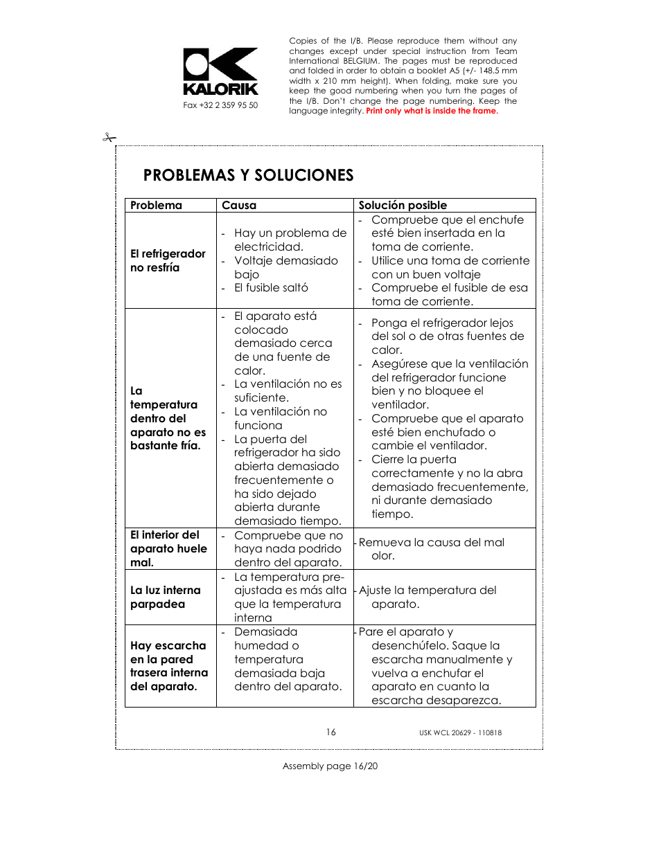 Problemas y soluciones | Kalorik USK WCL 20629 User Manual | Page 16 / 20