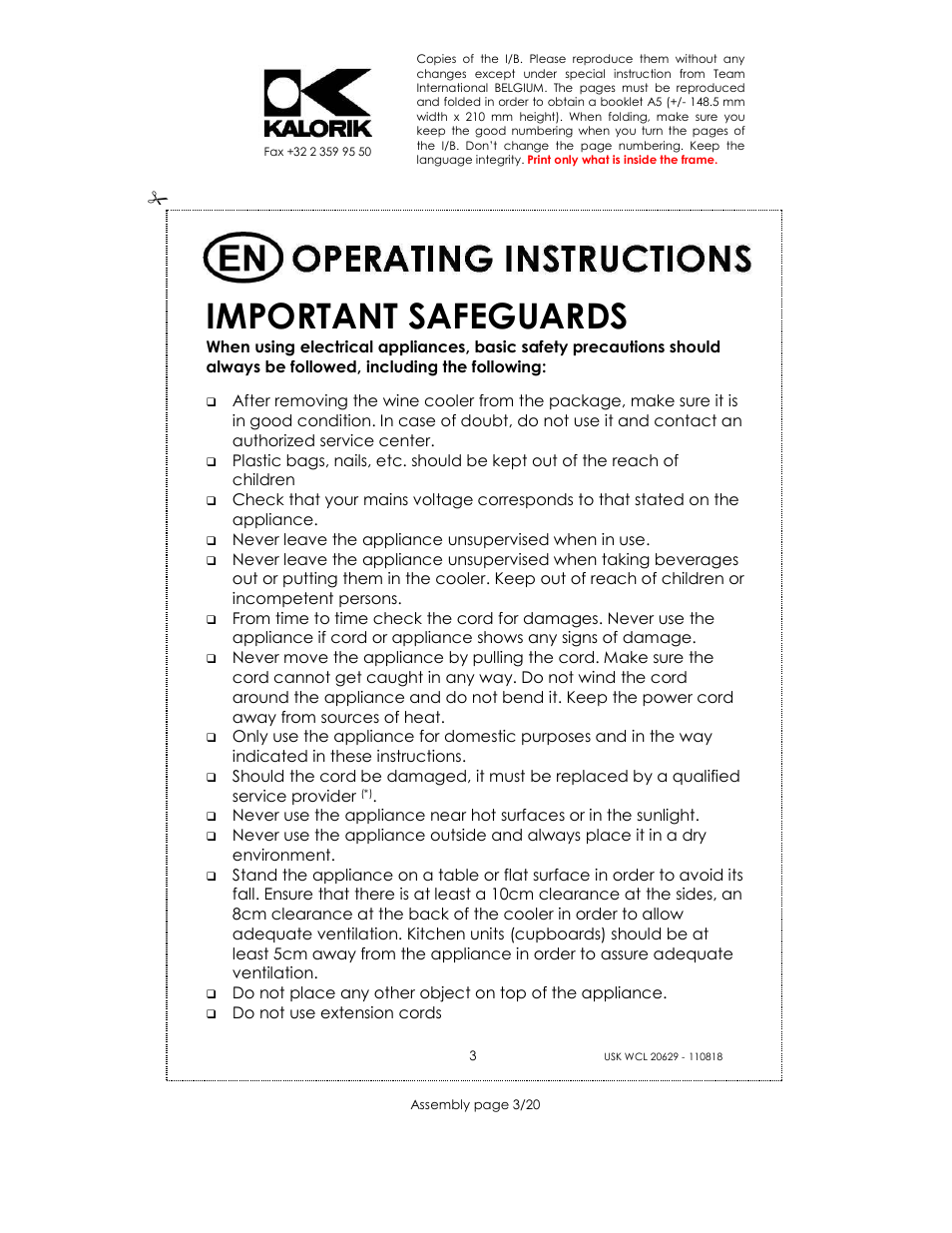 Important safeguards | Kalorik USK WCL 20629 User Manual | Page 3 / 20