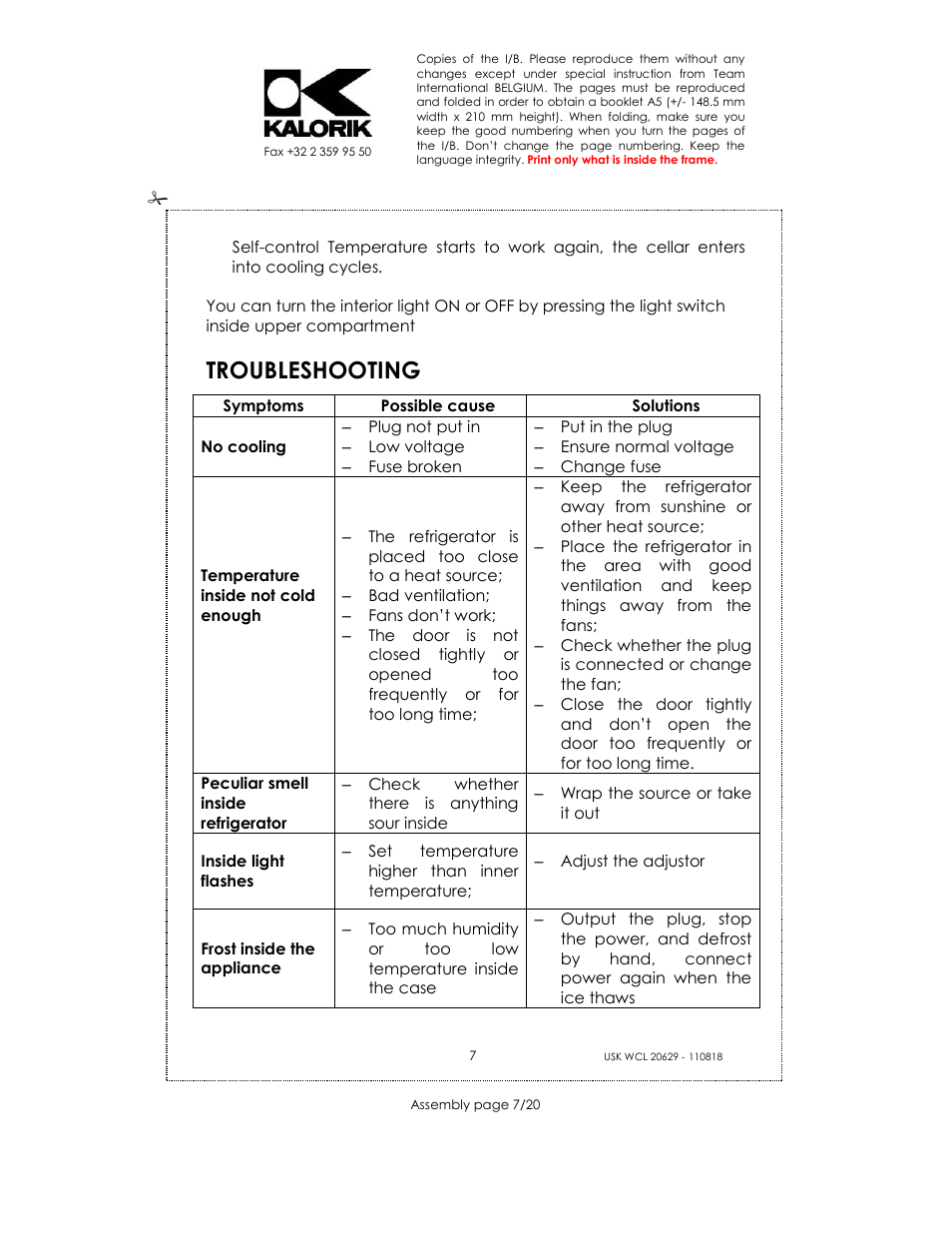 Troubleshooting | Kalorik USK WCL 20629 User Manual | Page 7 / 20