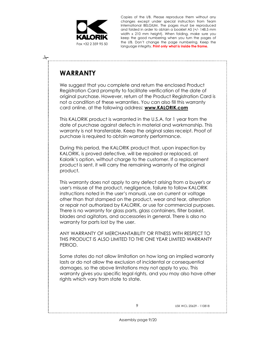 Warranty | Kalorik USK WCL 20629 User Manual | Page 9 / 20