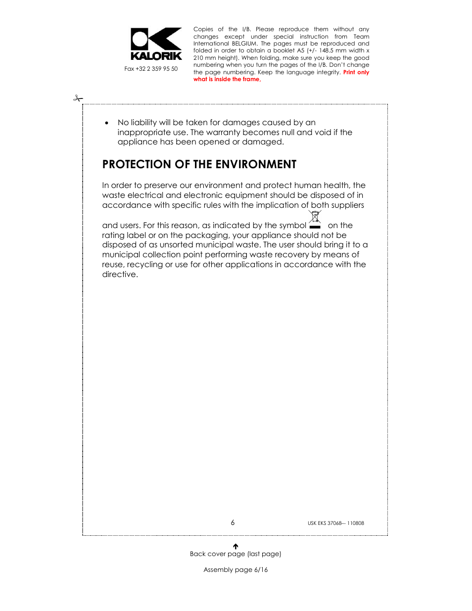 Protection of the environment | Kalorik USK EKS 37068 User Manual | Page 6 / 16