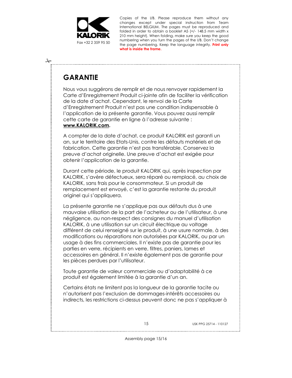 Garantie | Kalorik USK PPG 25714 User Manual | Page 15 / 16