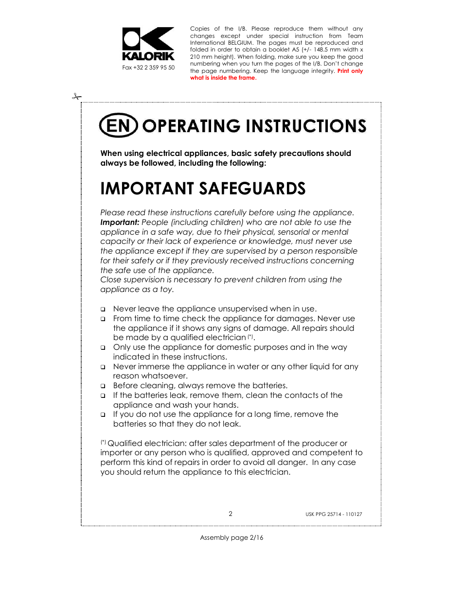 Important safeguards | Kalorik USK PPG 25714 User Manual | Page 2 / 16