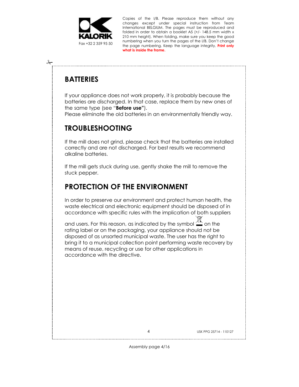 Batteries, Troubleshooting, Protection of the environment | Kalorik USK PPG 25714 User Manual | Page 4 / 16