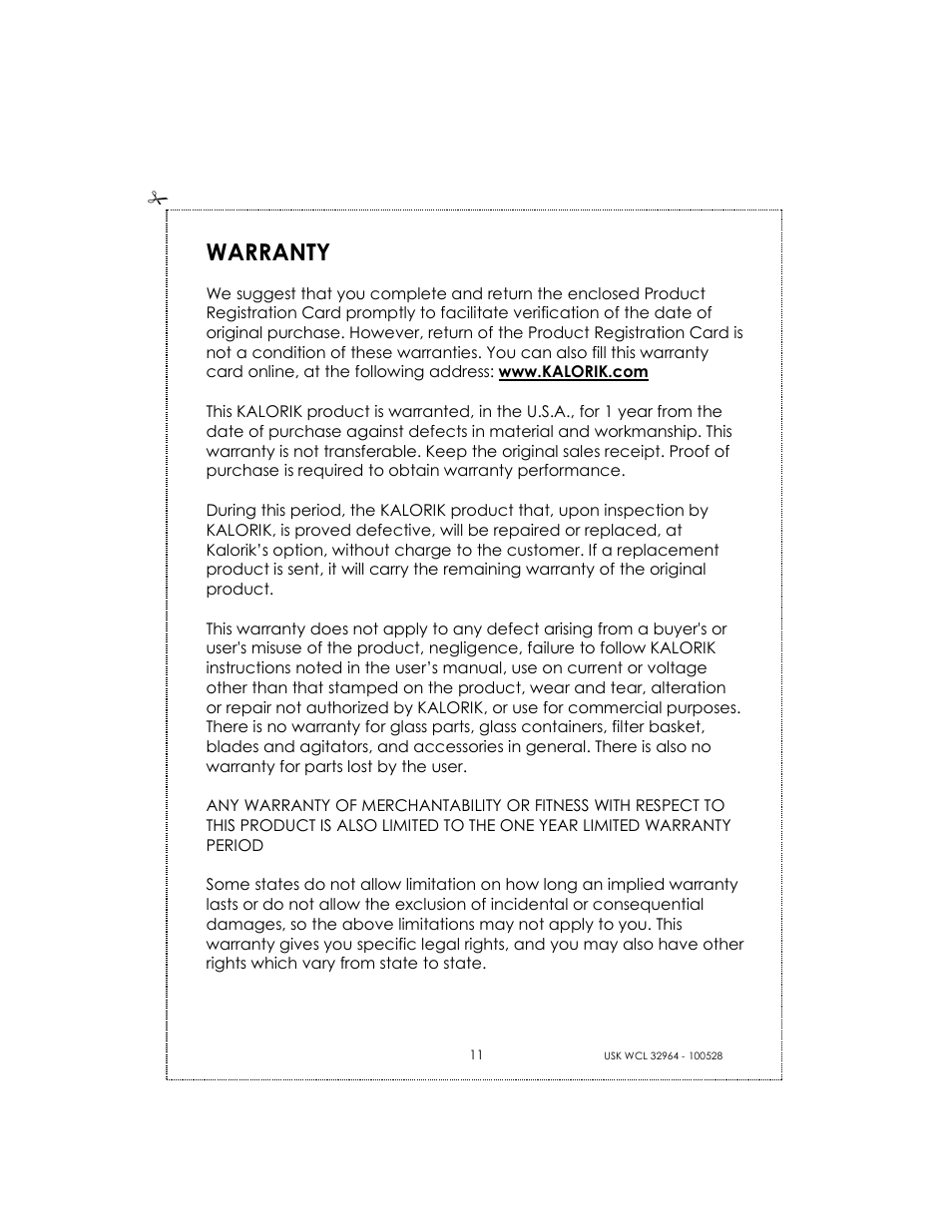 Warranty | Kalorik BODEGA USK WCL 32964 User Manual | Page 11 / 24