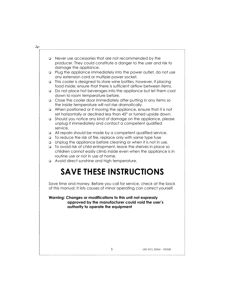 Save these instructions | Kalorik BODEGA USK WCL 32964 User Manual | Page 5 / 24