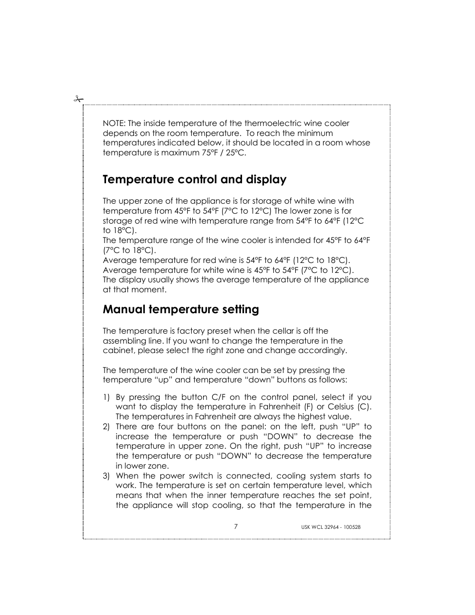 Temperature control and display, Manual temperature setting | Kalorik BODEGA USK WCL 32964 User Manual | Page 7 / 24