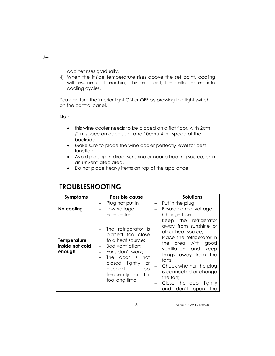 Troubleshooting | Kalorik BODEGA USK WCL 32964 User Manual | Page 8 / 24