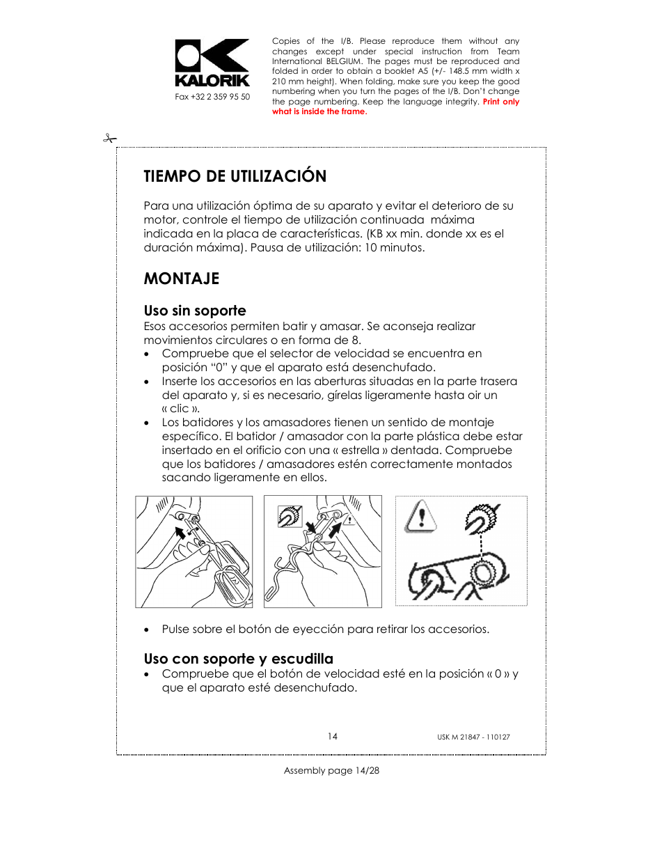 Tiempo de utilización, Montaje, Uso sin soporte | Uso con soporte y escudilla | Kalorik USK M 21847 User Manual | Page 14 / 28