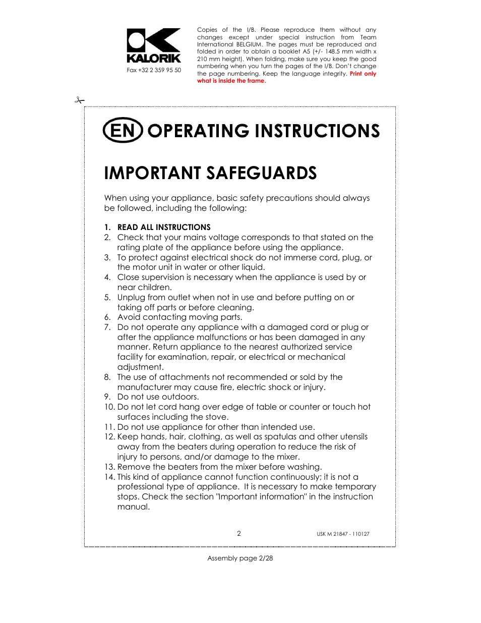 Important safeguards | Kalorik USK M 21847 User Manual | Page 2 / 28