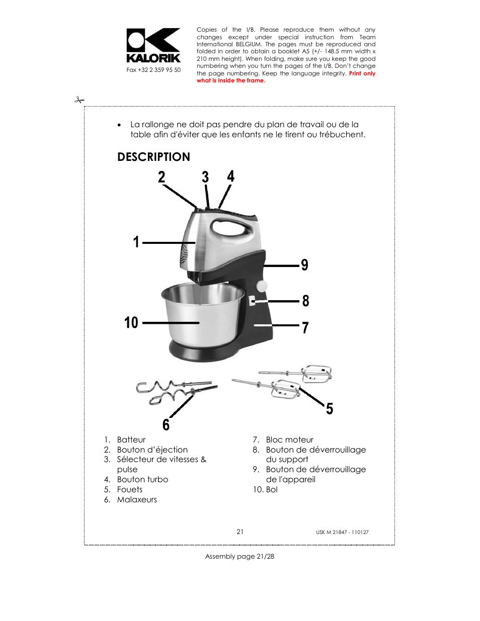 Description | Kalorik USK M 21847 User Manual | Page 21 / 28